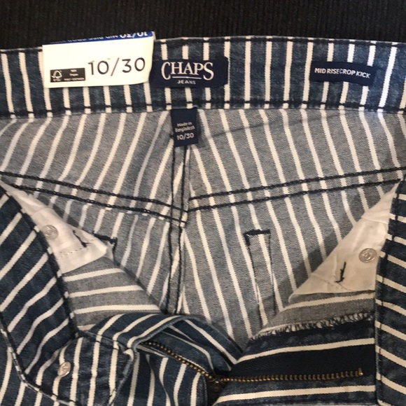 NWT CHAPS Mid-Rise Crop Kick Zip Front Striped Jeans-Size 10/30/Inseam 26 - Picture 7 of 11